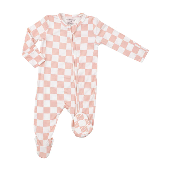 2 Way Zipper Footie | Pink Checkered