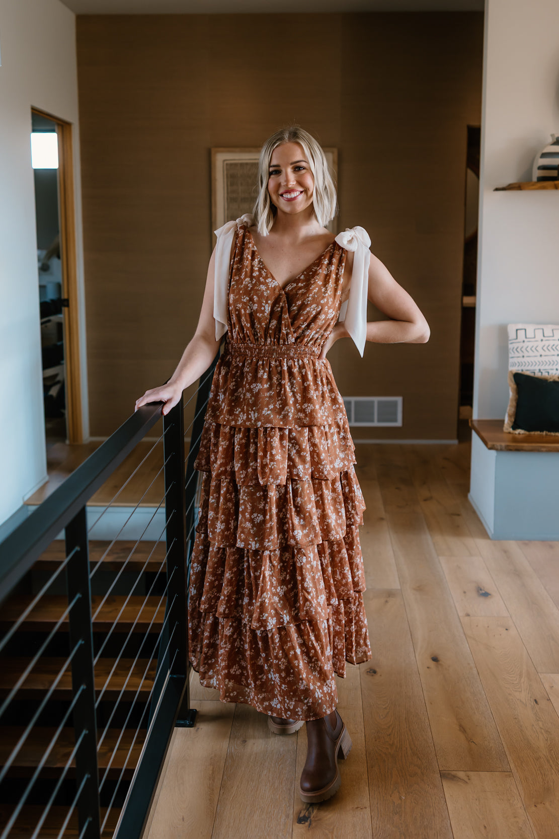 Hallie Floral Tiered Maxi Dress | Caramel/Cream M / Bronze Hallie Floral Tiered Maxi Dress | Caramel/Cream M / Bronze