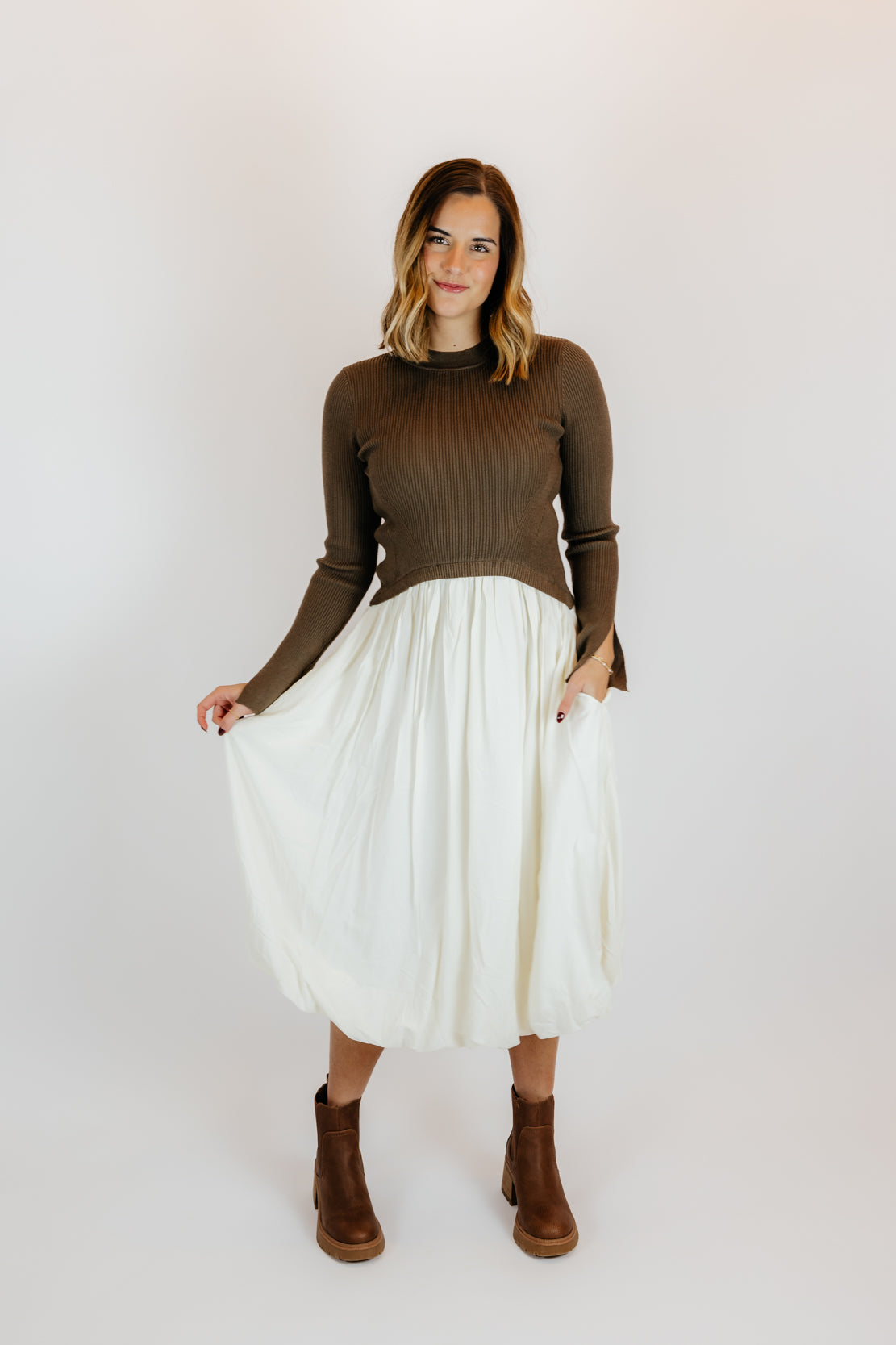 Bailey Ribbed Sweater Midi Dress | Espresso/Cream M / Brown Bailey Ribbed Sweater Midi Dress | Espresso/Cream M / Brown