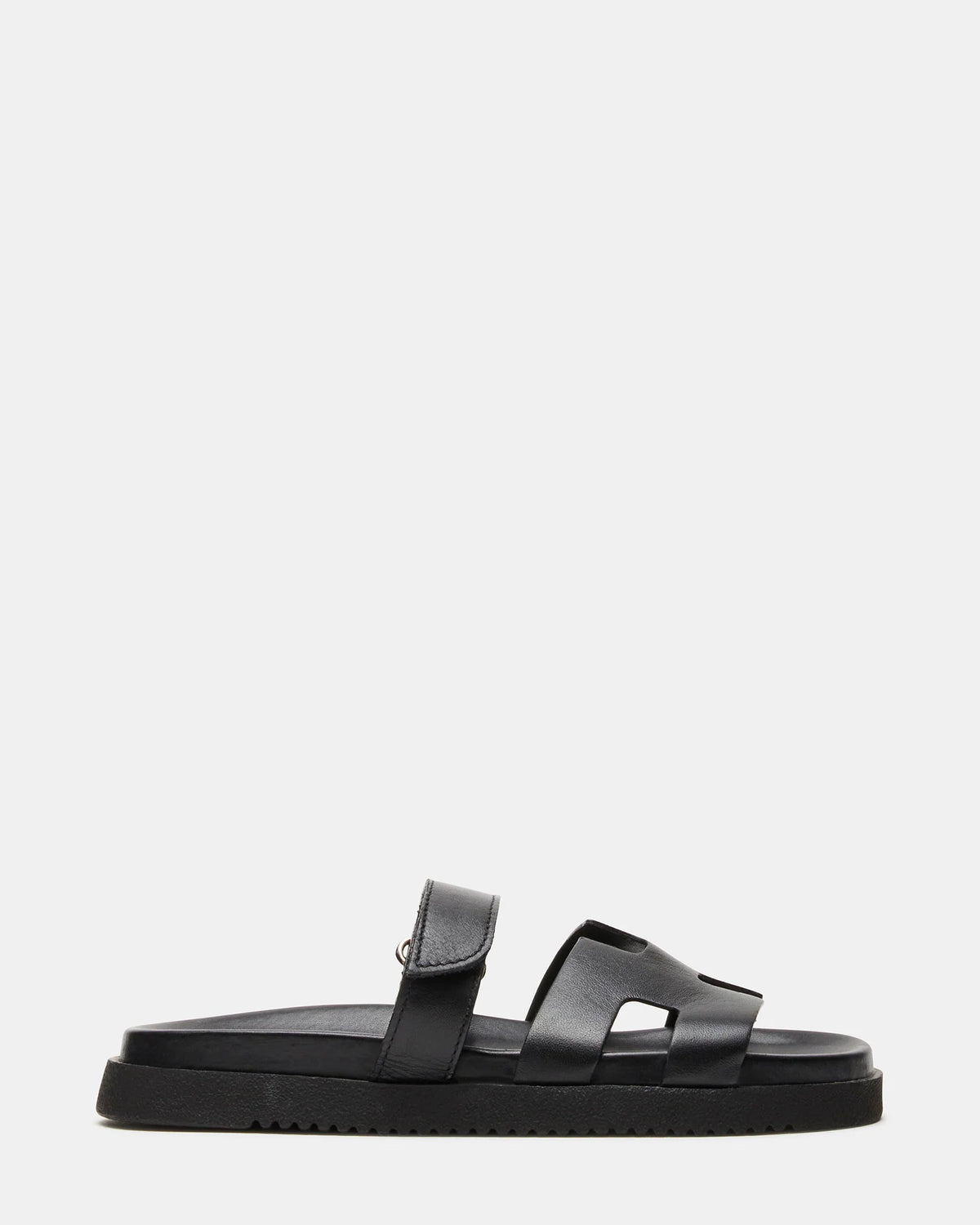 Steve Madden Emmett Black Leather Sandals ABOTT Black Leather Grommet Buckles Footbed Slide Women main image 4