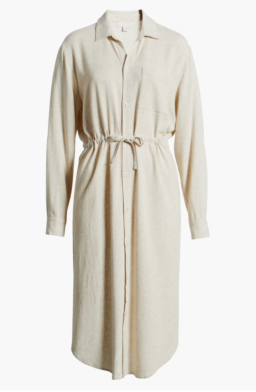 Barefoot Dreams Linen Blend Cinched Shirtdress