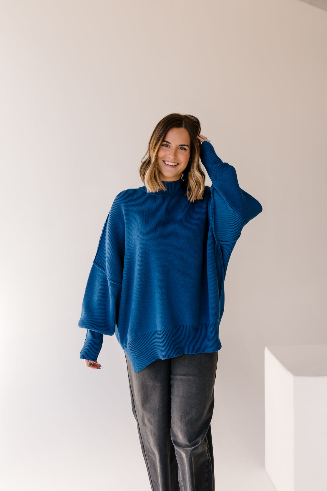 Ryder Side Slit Oversized Sweater | Light Navy – The Vault