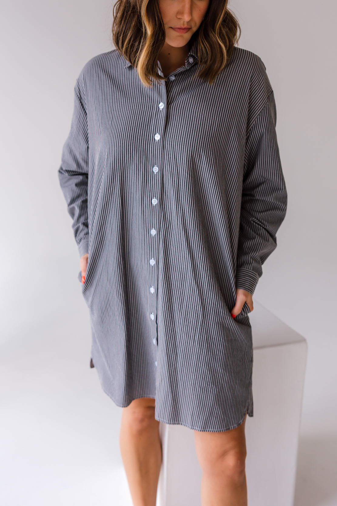 Jackie Oversized Striped Shirt Dress | Charcoal – The Vault
