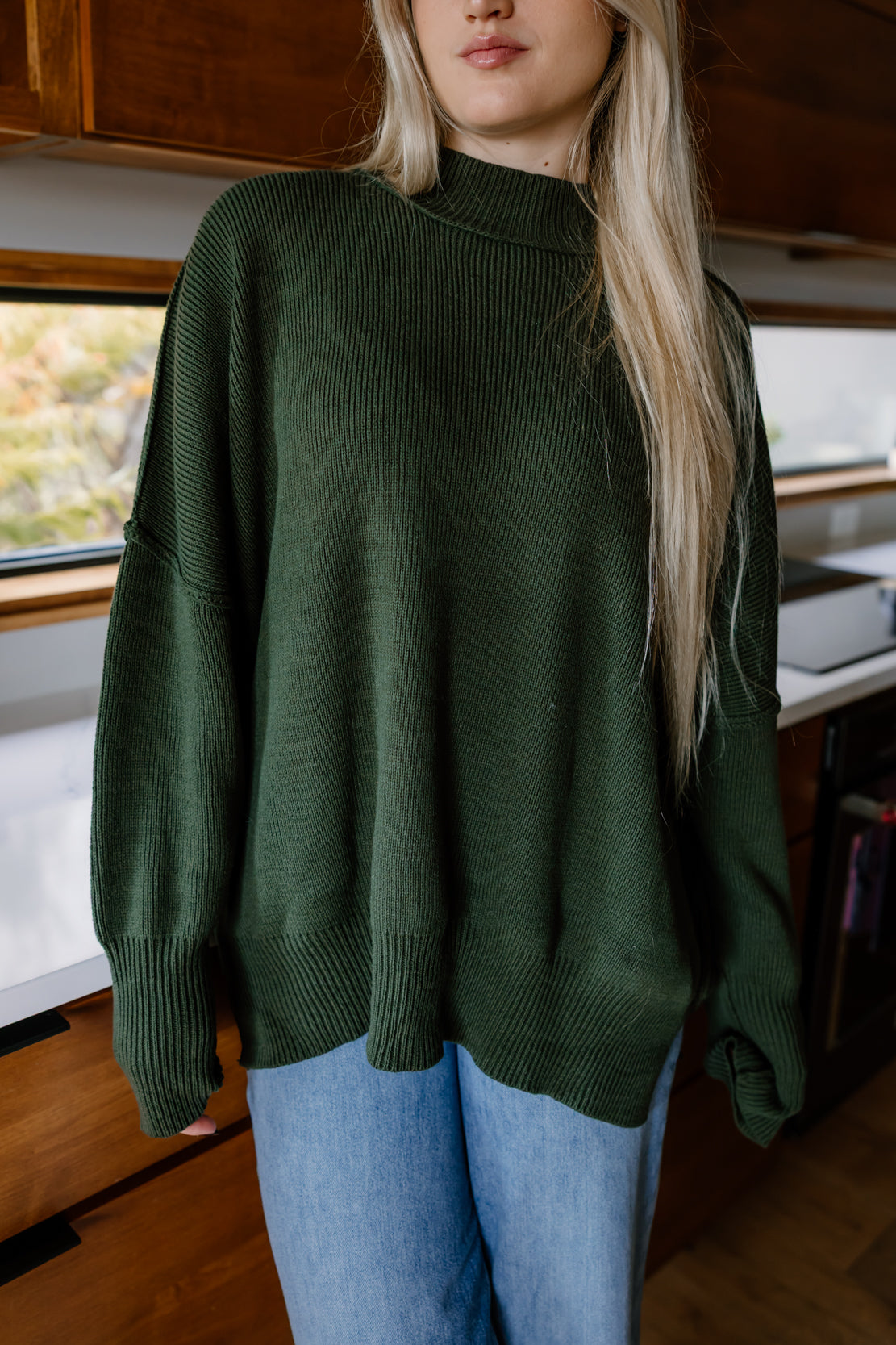 Ryder Side Slit Oversized Sweater | Dark Olive – The Vault