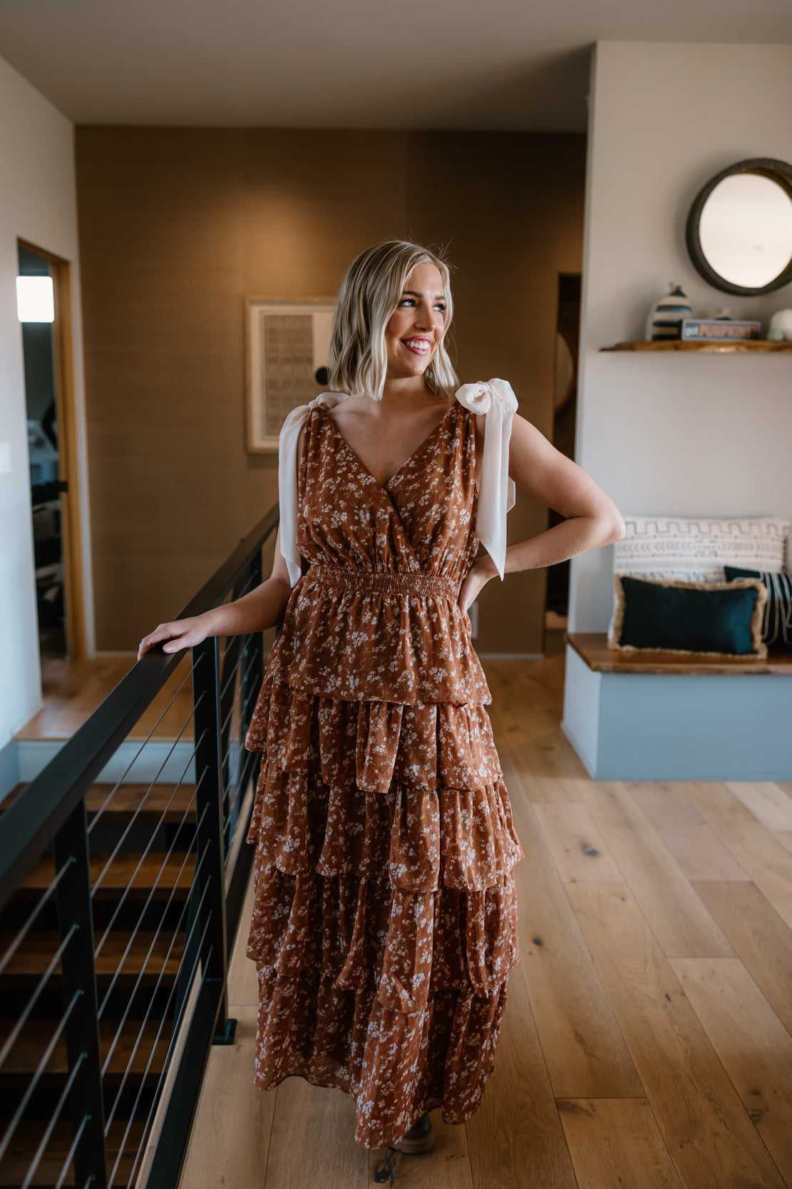 Hallie Floral Tiered Maxi Dress | Caramel/Cream M / Bronze Hallie Floral Tiered Maxi Dress | Caramel/Cream M / Bronze