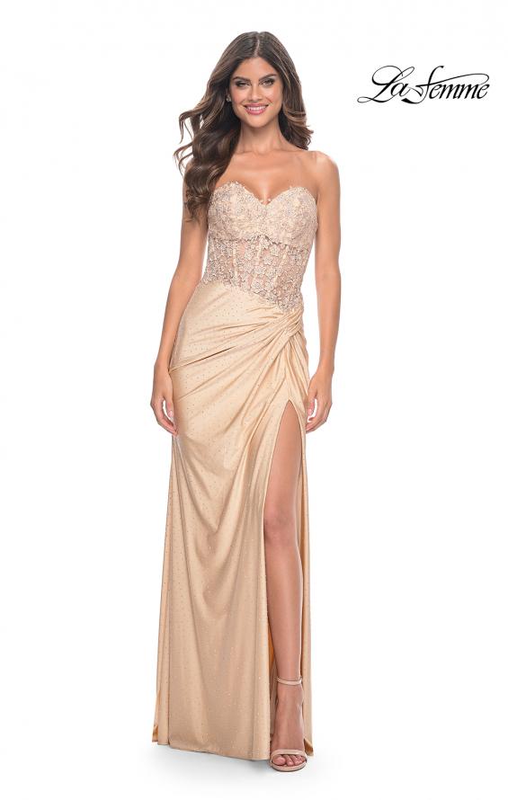 green emerald velvet dress Pleated-Side Strapless Long Sweetheart Prom Dress Light Gold / 2