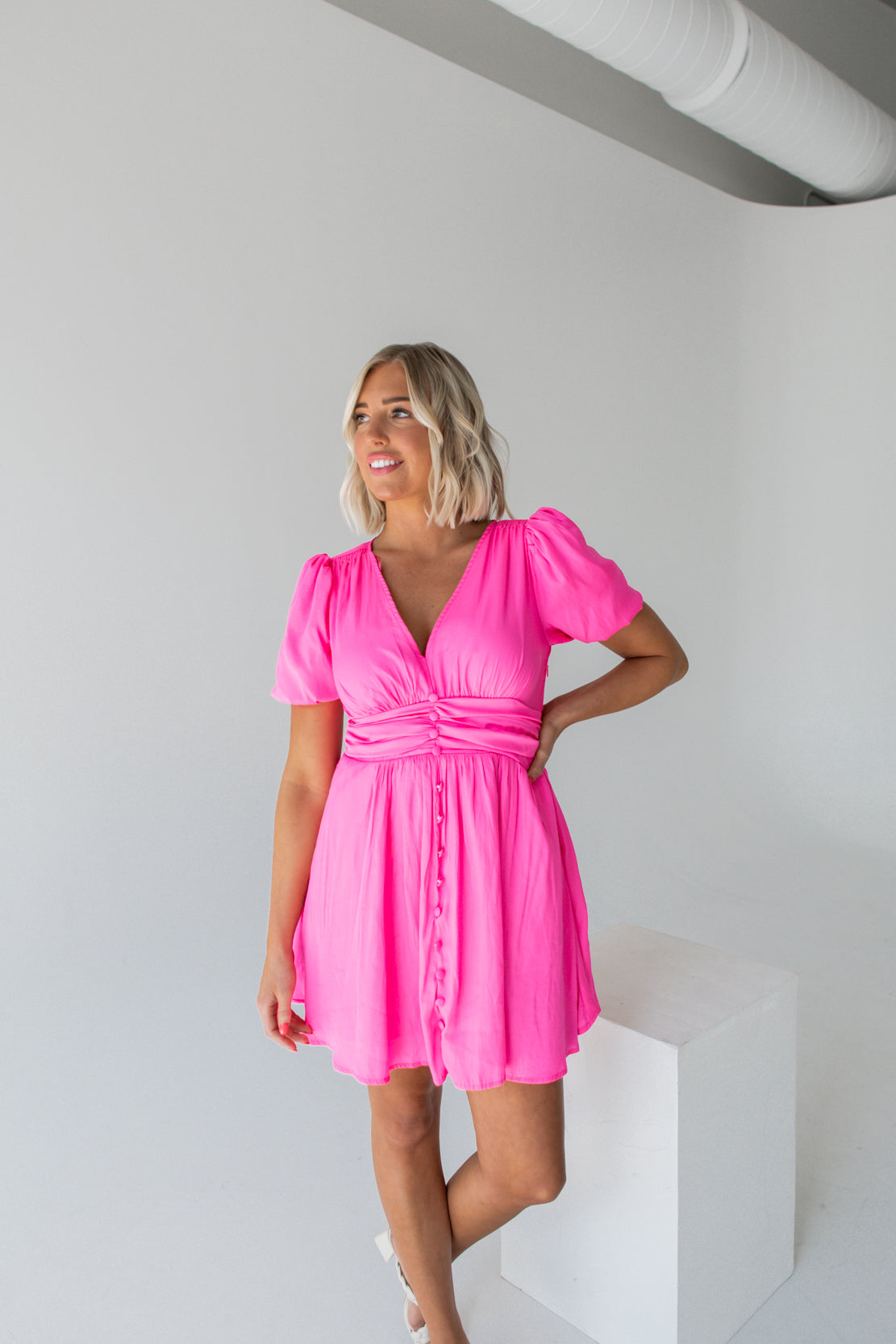 Charlotte V-Neck Dress | Hot Pink