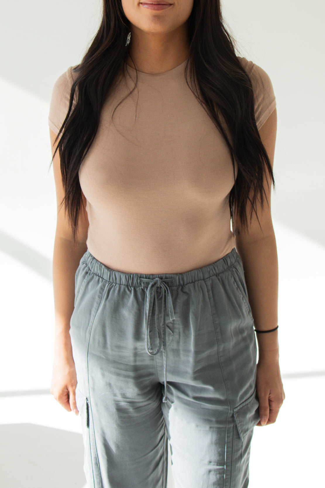 April Short Sleeve Knit Bodysuit | Tan