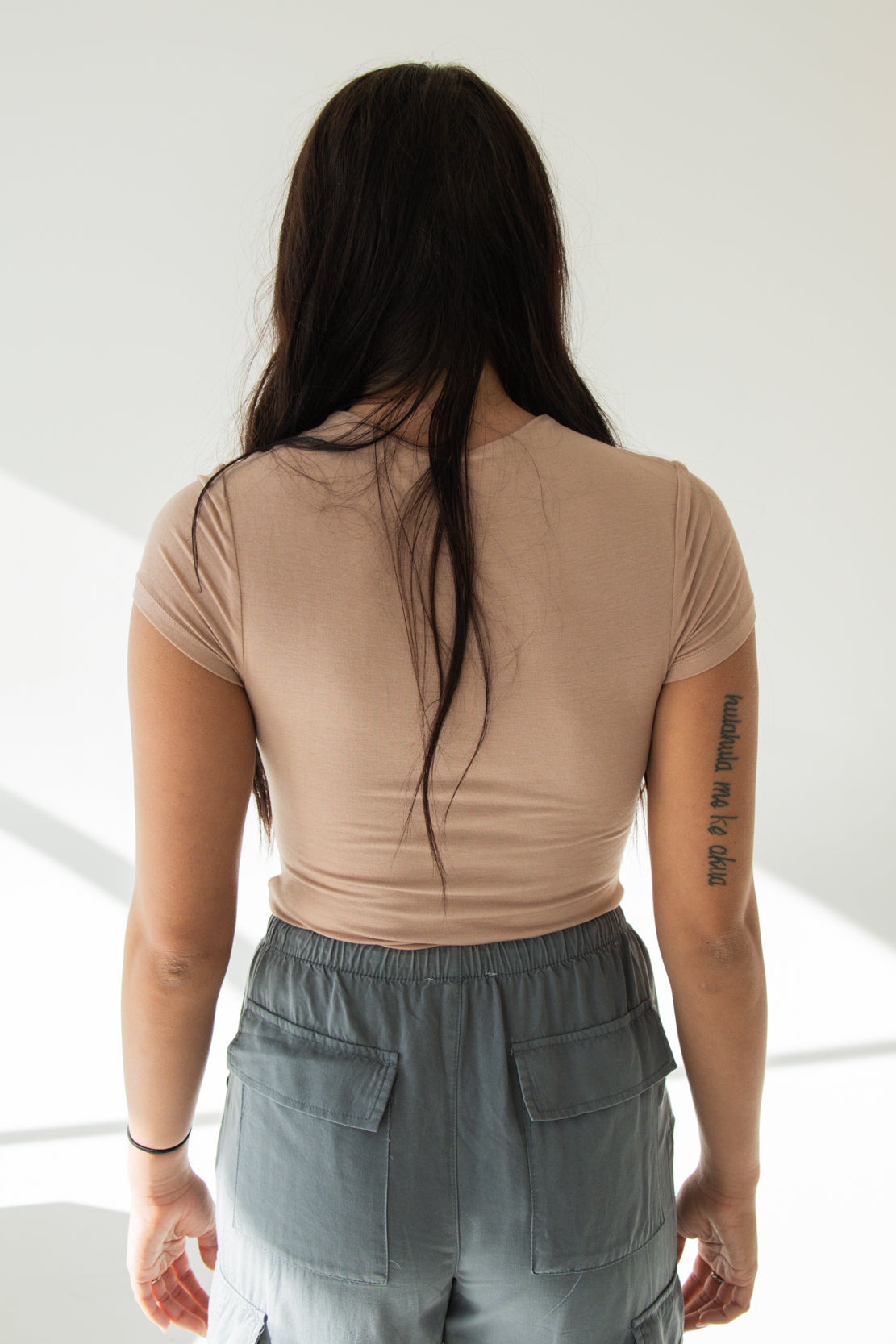 April Short Sleeve Knit Bodysuit | Tan