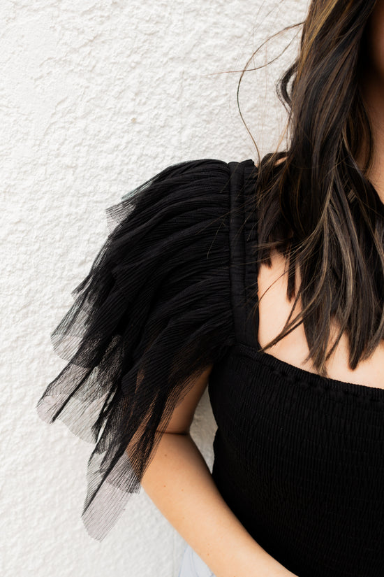 Penelope Tiered Ruffle Sleeve Bodysuit | Black