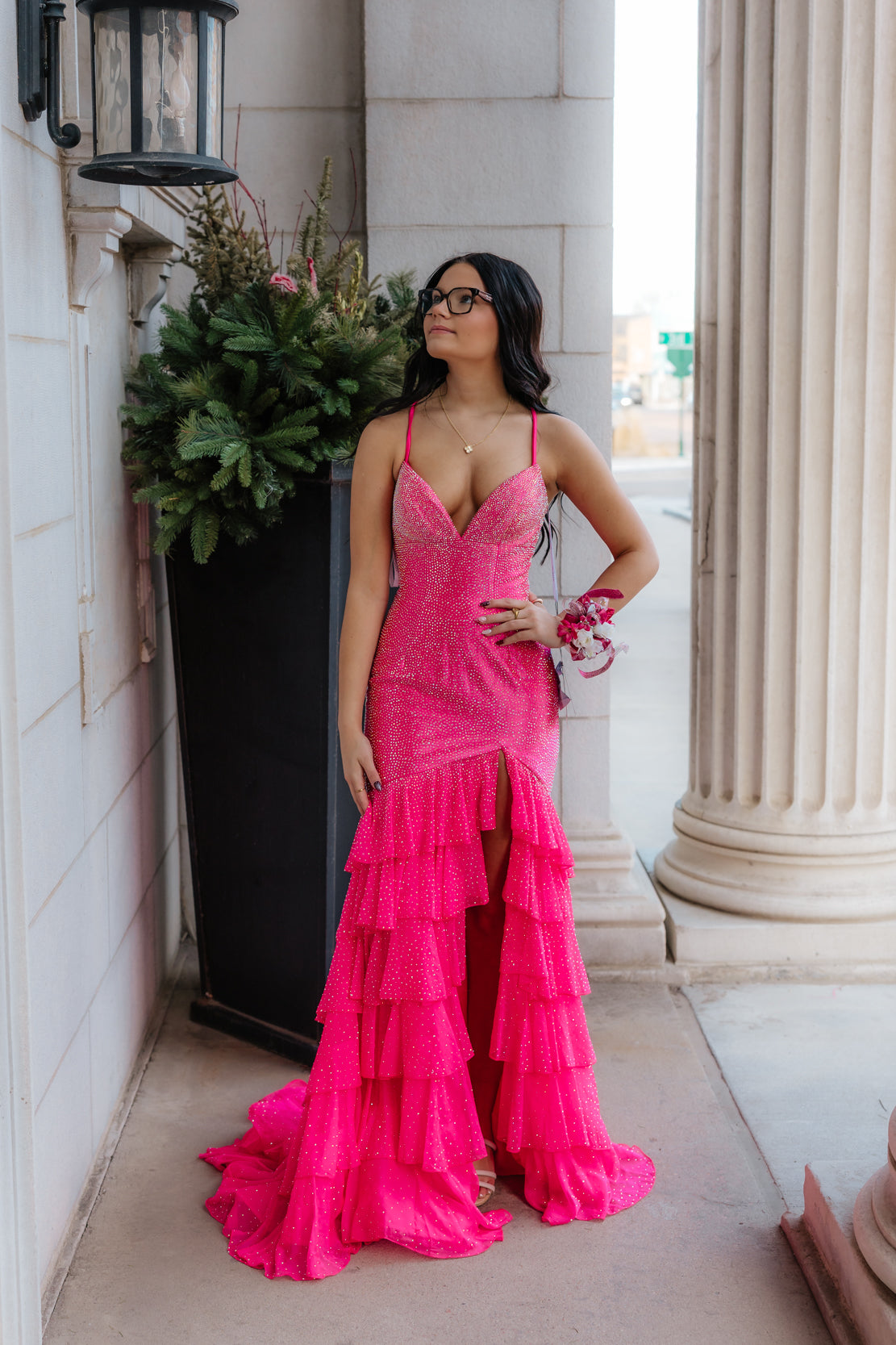 open lace back dress Fuchsia Strapless Taffeta A-line Long Formal Dress main image 1
