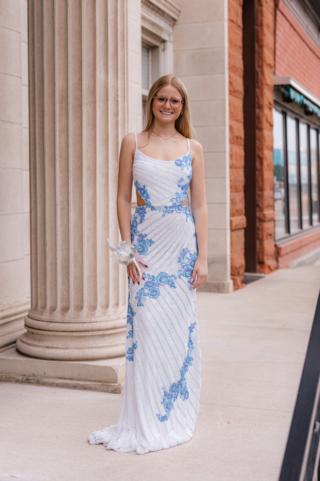 blue and white floral dress prom 71021 dark blue dress with white flowers Luxury White Strapless Lace CD:DRESS evening parties Size:S (Bust 88cm)