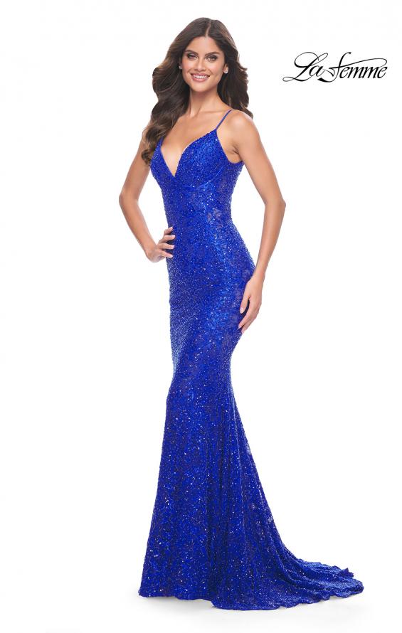 chinese dress ladies Royal Blue Sequin Mermaid Long Train Rhinestone Plunging Prom Dress main image 0