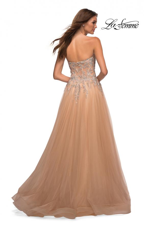 white christmas dresses A Line V Neck Champagne Lace Long Prom Dress with Slit, Long Champagne –  abcprom main image 0