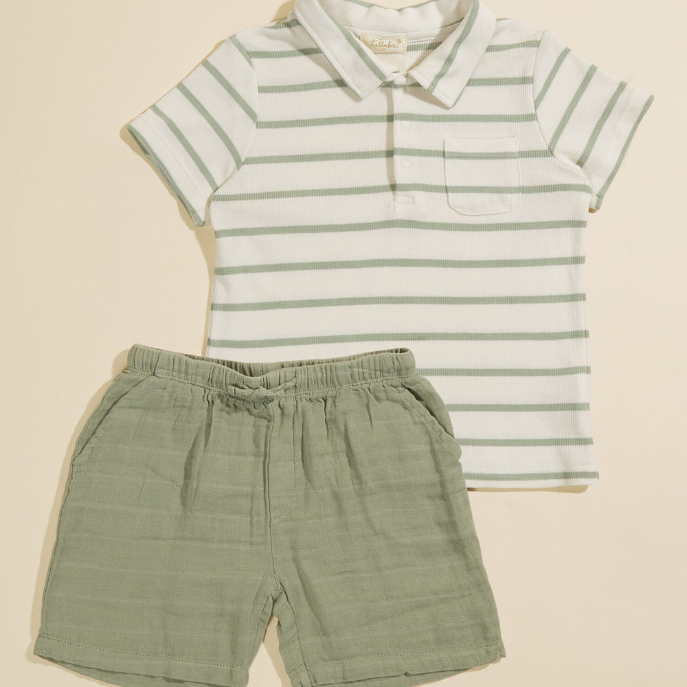 Muslin Short & Polo Shirt Set | Desert Sage
