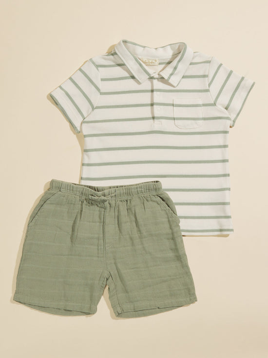 Muslin Short & Polo Shirt Set | Desert Sage