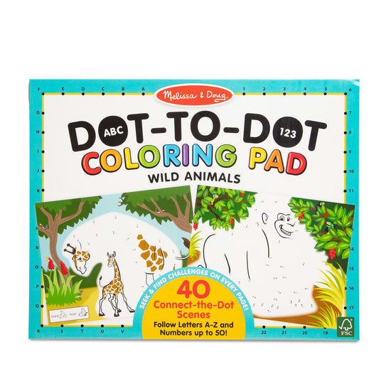 ABC 123 Dot to Dot Coloring Pad | Wild Animals