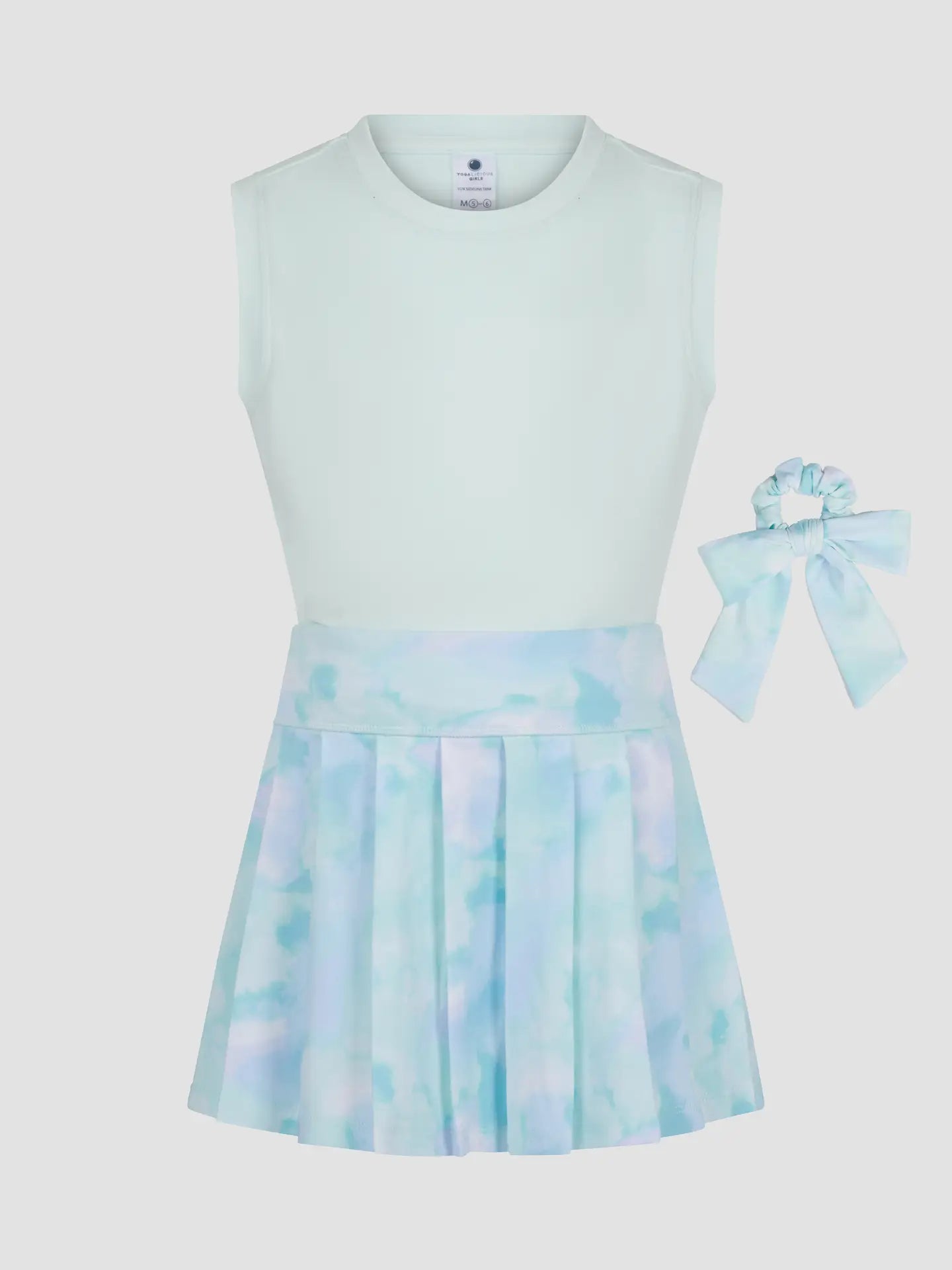 Little Girls Tank, Skort and Scrunchie Set | Ice Green Tie Dye