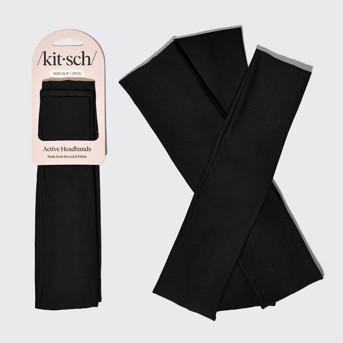 Recycled Fabric Active Headbands 3pc Set- Black