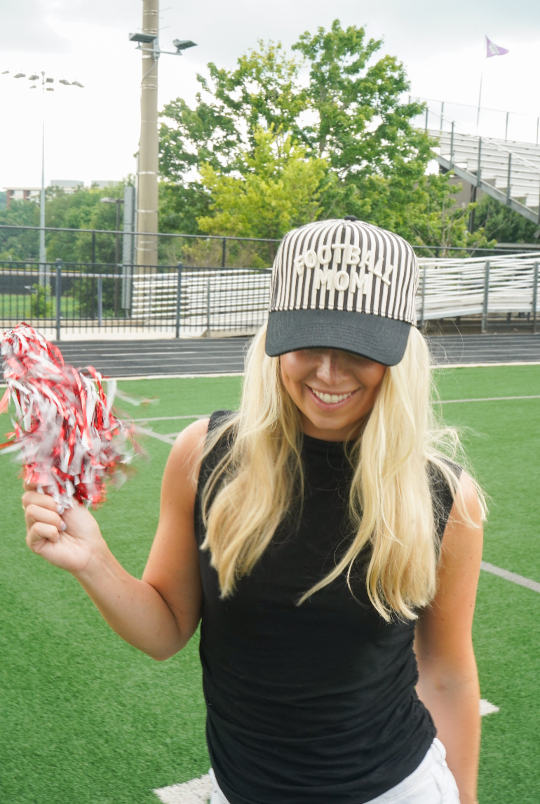 KENZKUSTOMZ Football Mom Hat | Black/White Stripe