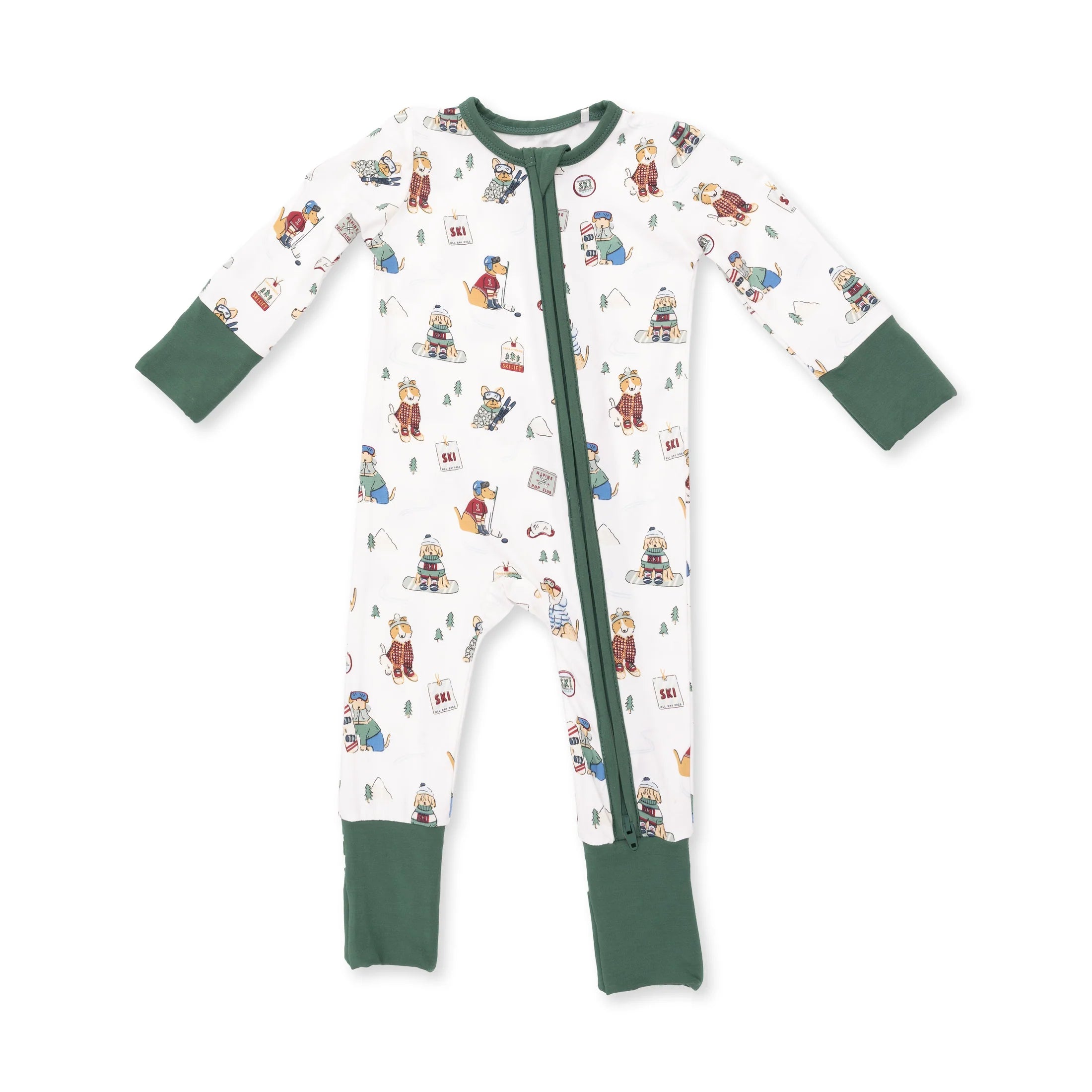 Angel Dear Convertible Romper | Winter Sports Dogs Green