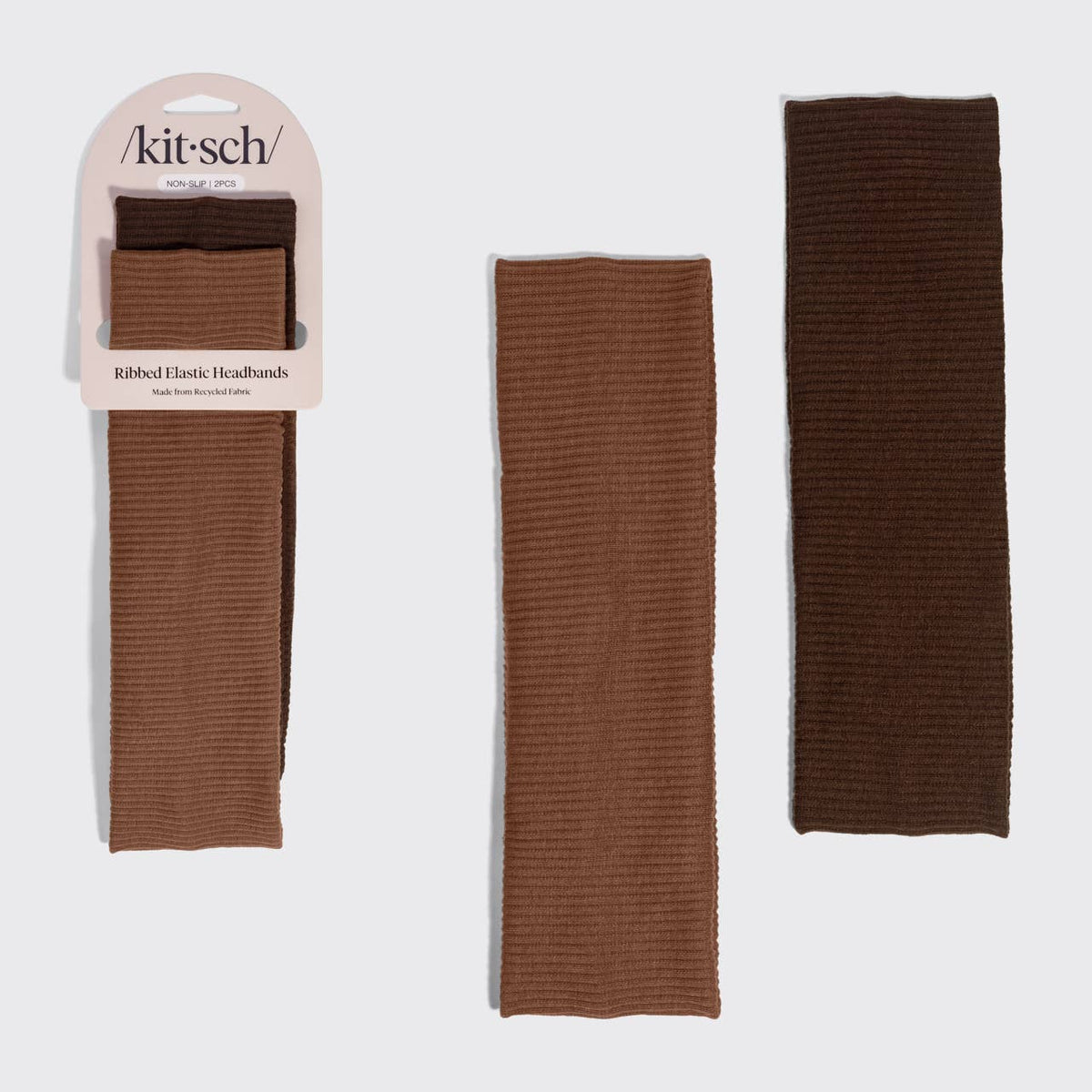 Recycled Fabric Ribbed Elastic Headbands 2pc Set | Mocha & Chocolate