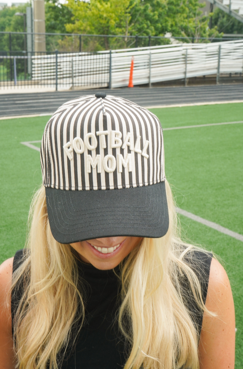KENZKUSTOMZ Football Mom Hat | Black/White Stripe