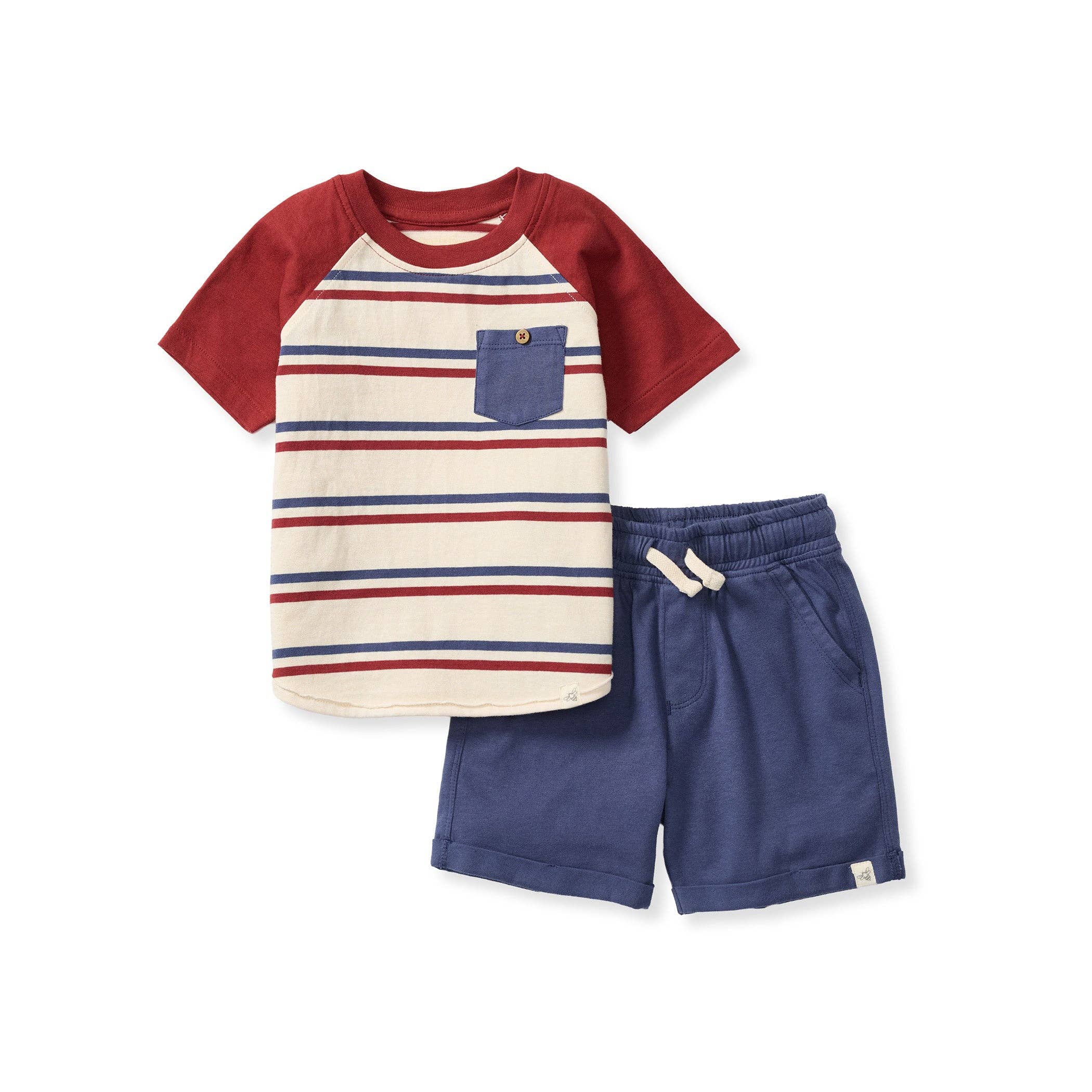 USA Stripe Boy Tee & Shorts Set | Red/Blue