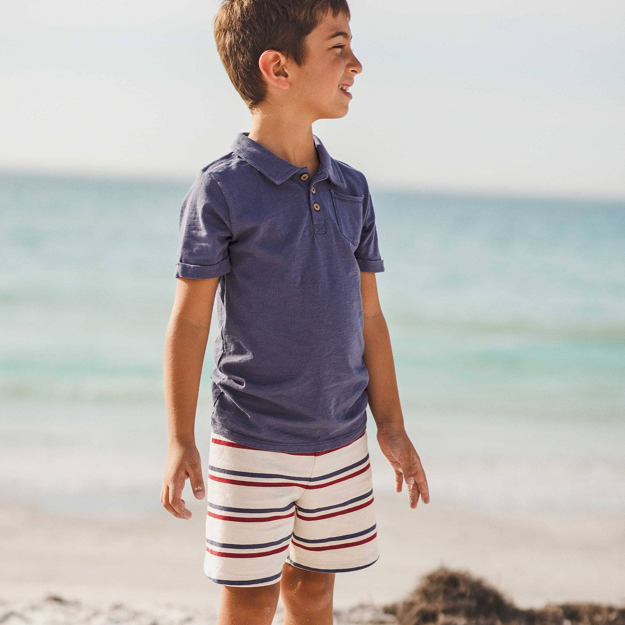 USA Stripe Polo Shirt & Shorts Set | Red/Blue