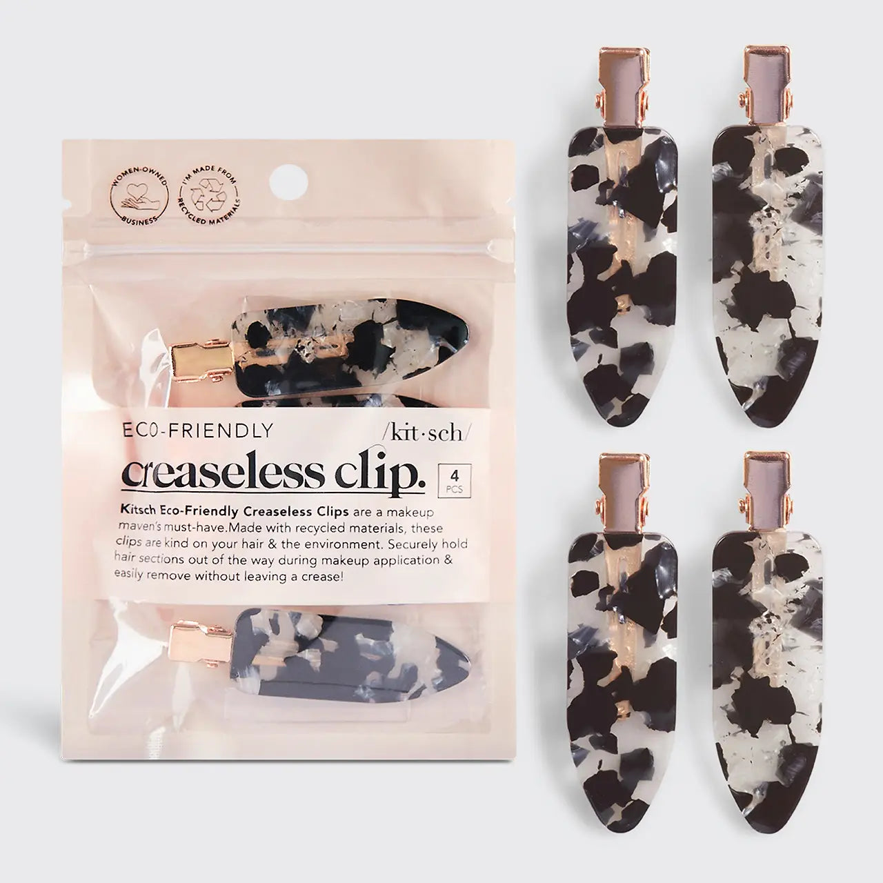 Kitsch Eco Friendly Creaseless Clips 4pc Set | Black Terazzo