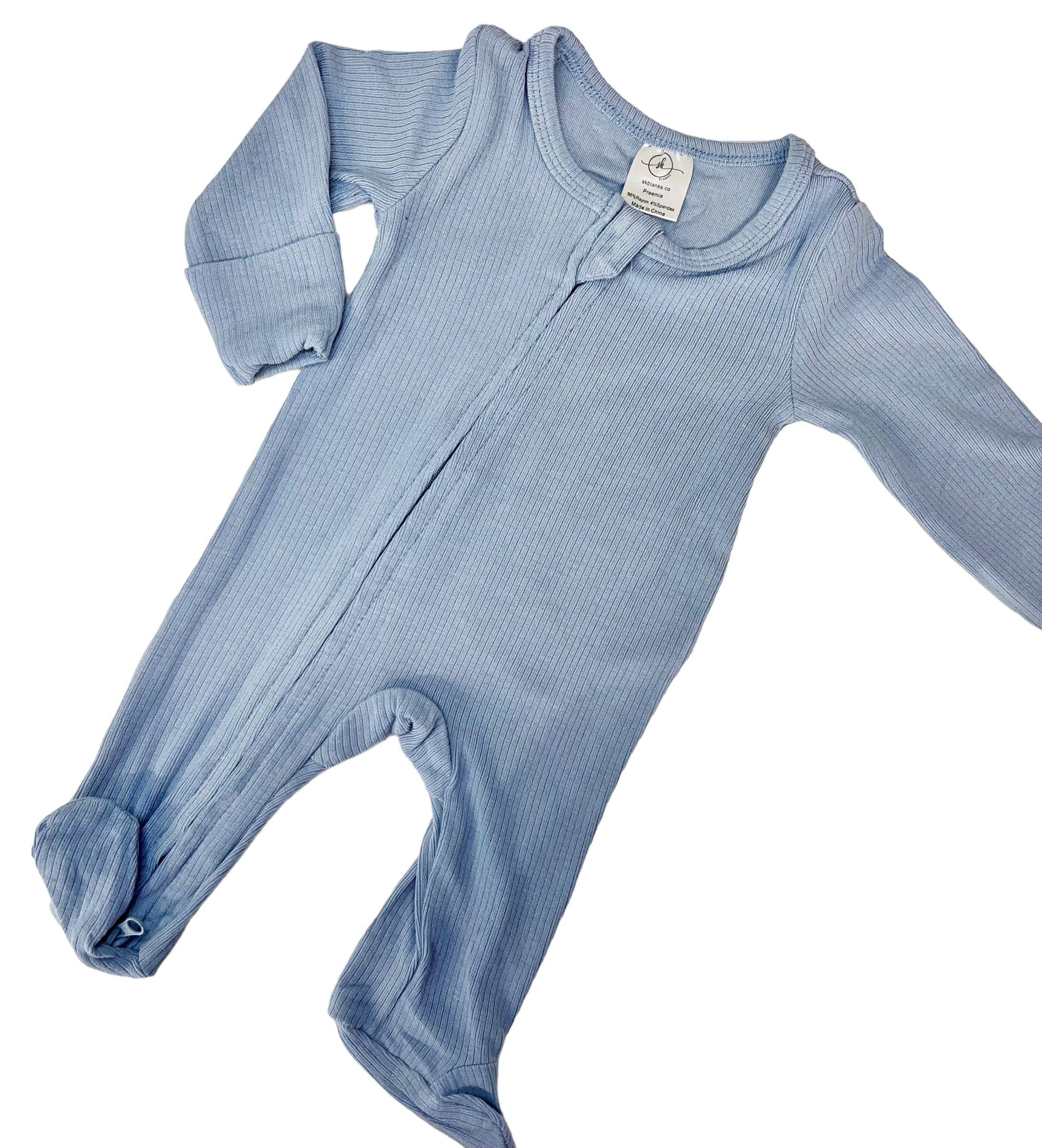 Ribbed Footie-Non Ruffle | Light Blue