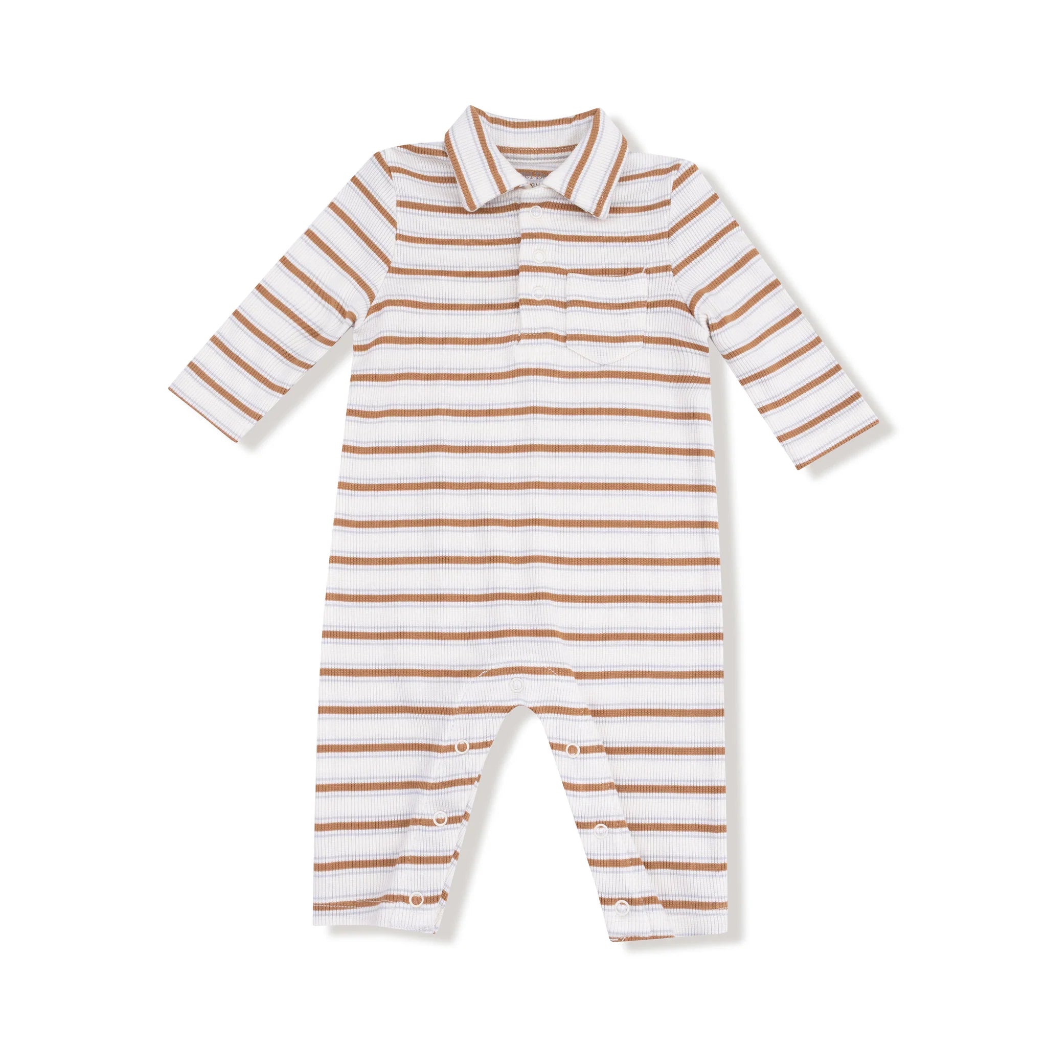 Angel Dear Polo Romper | Vintage Stripe Brown