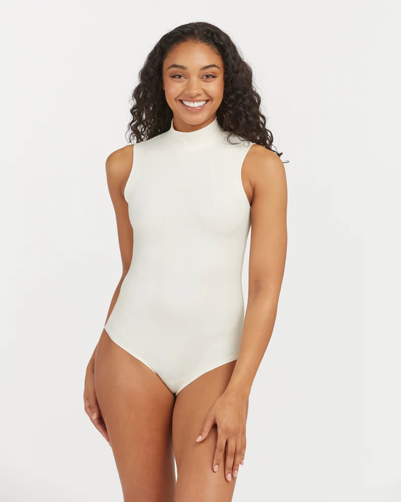 Spanx Suit Yourself Ribbed Mock Neck Sleeveless Bodysuit | Parchment