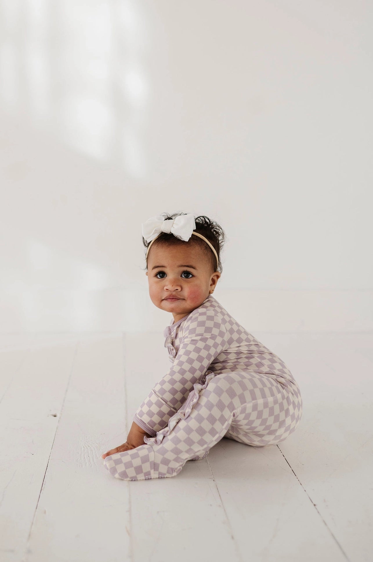 Babysprouts Footie Romper | Lavender Cloud Checkered