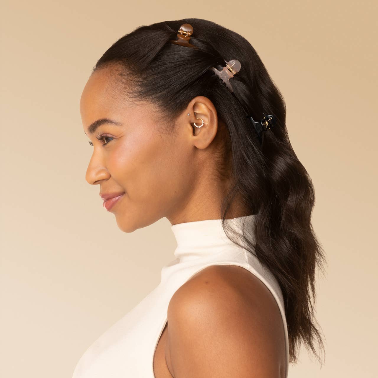 Kitsch Recycled Plastic Mini Arched Clips 6pc Set | Soft Pink, Mocha & Black