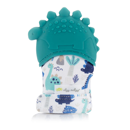 Itzy Mitt Silicone Teething Mitts | Teal Dino