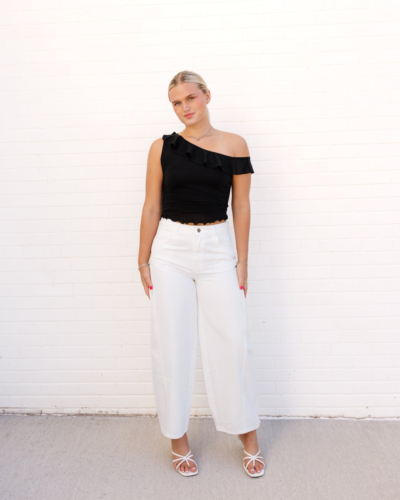 Isla Off-The-Shoulder Ruched Sleeveless Top | Black