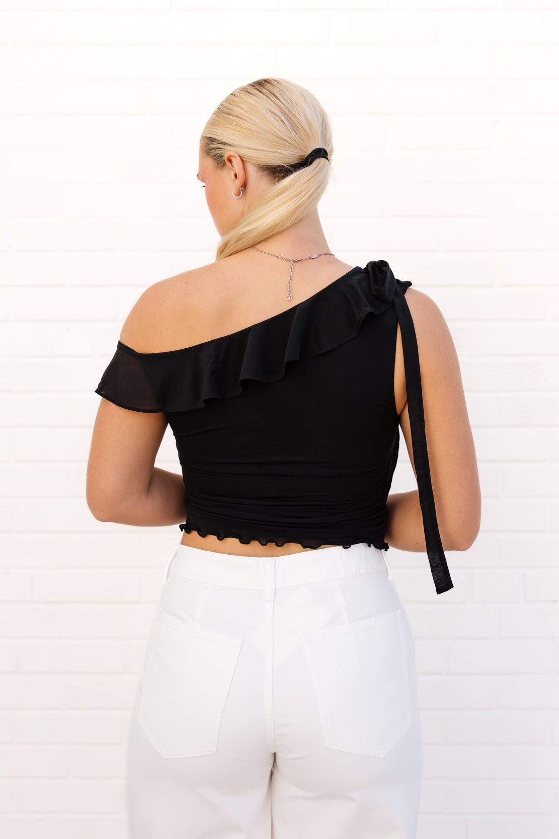 Isla Off-The-Shoulder Ruched Sleeveless Top | Black