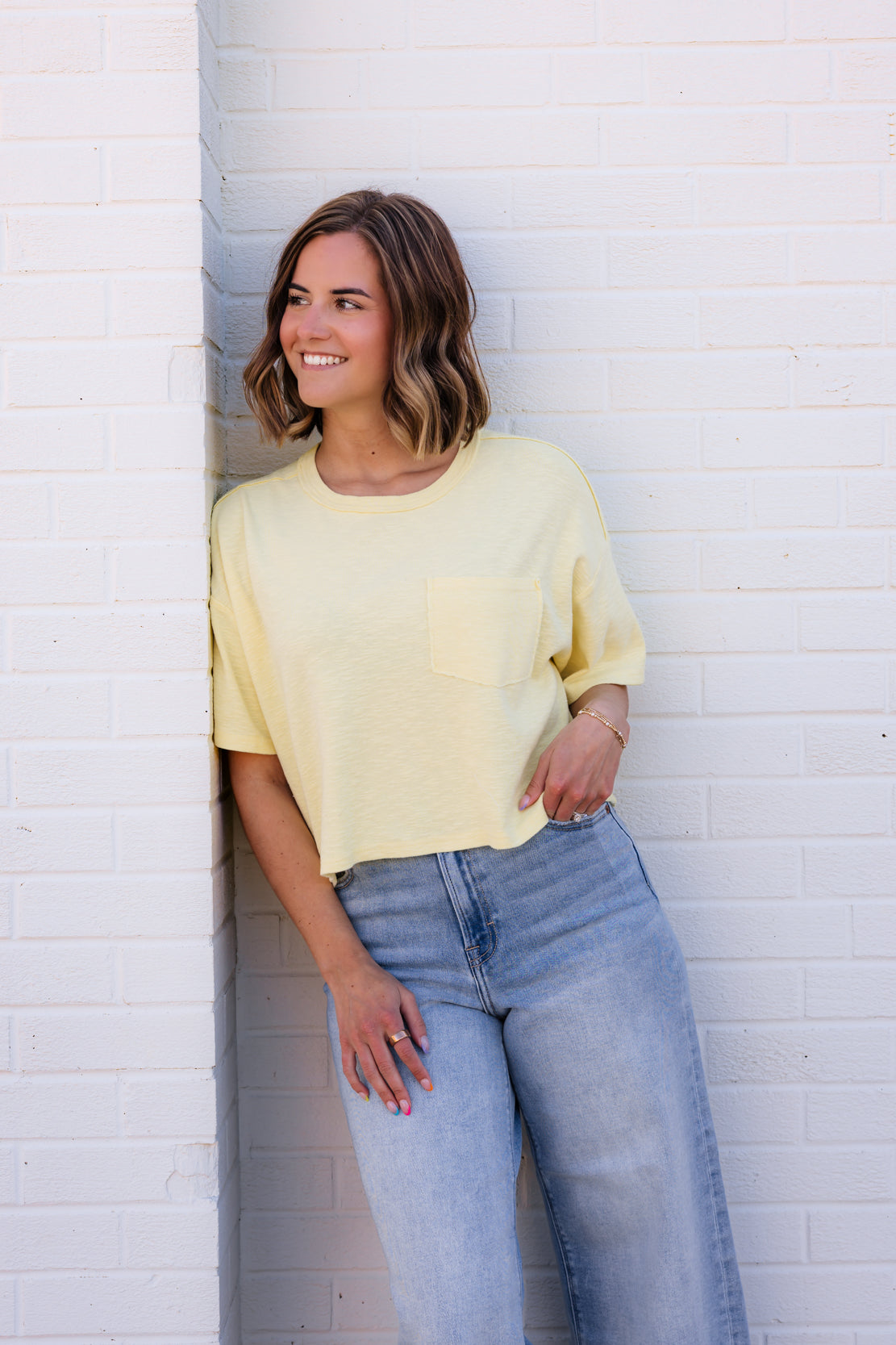 Katie Pocket Tee | Pale Yellow