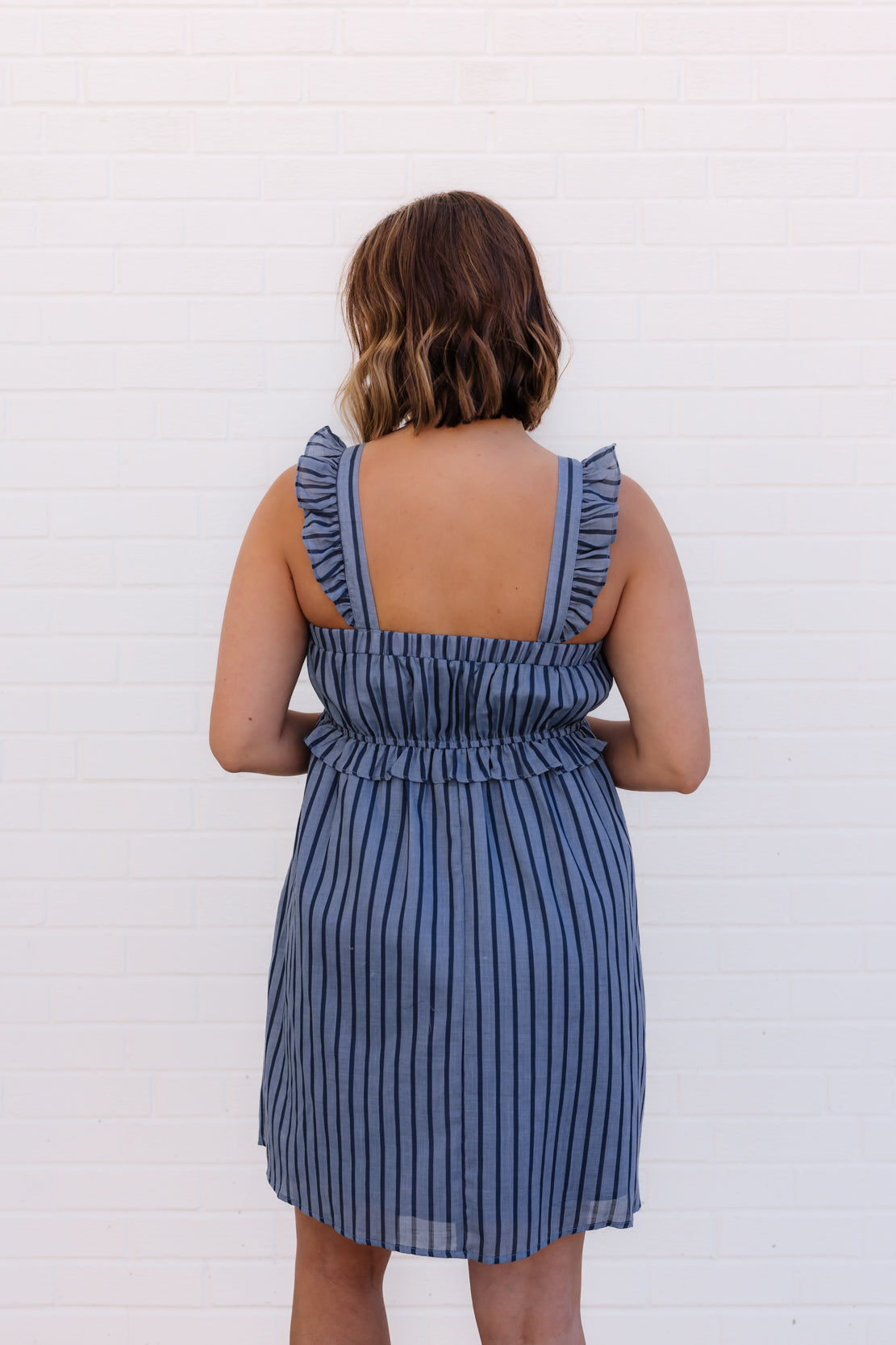 Becca Striped Ruffled Mini Dress | Navy