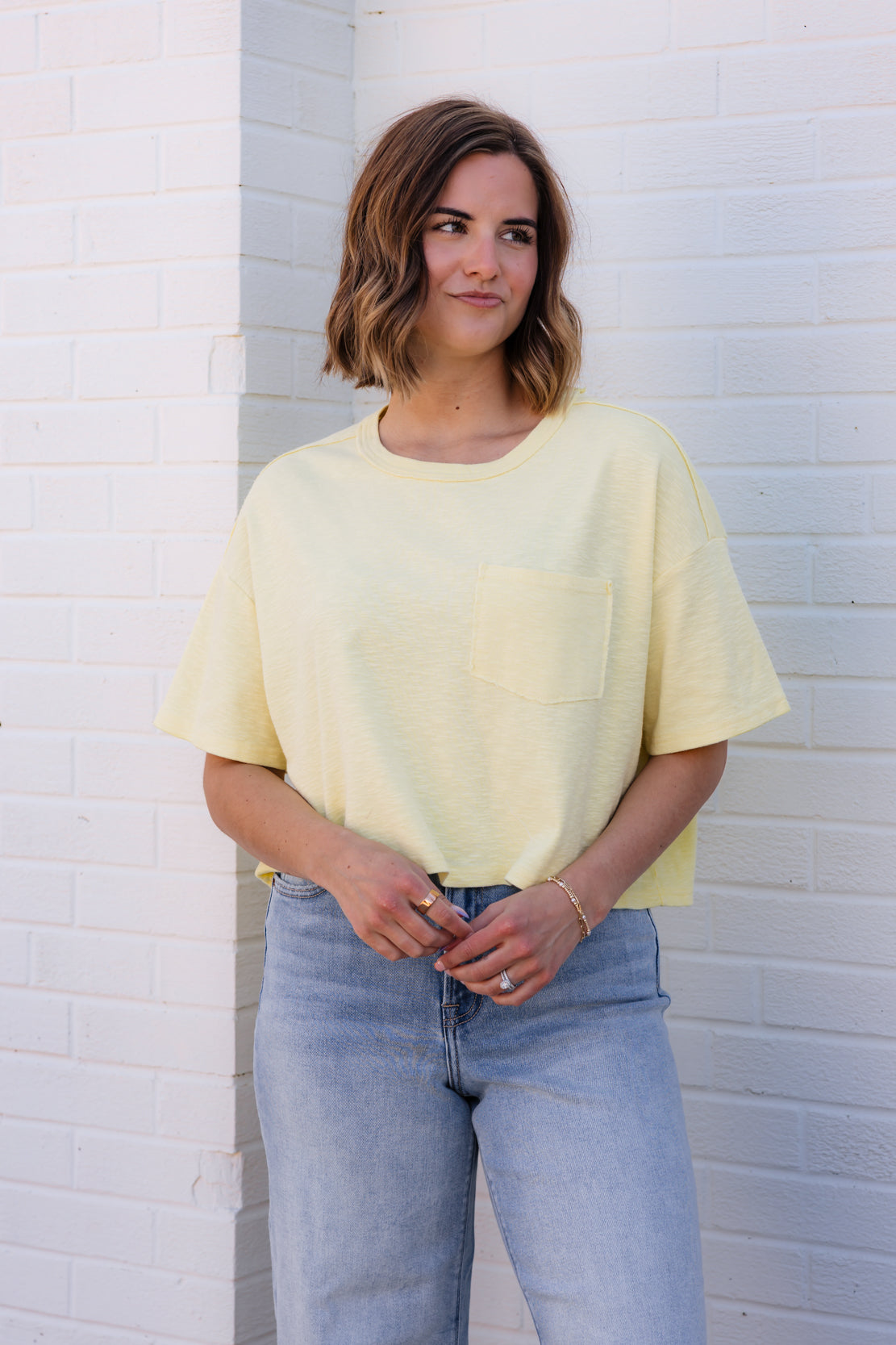 Katie Pocket Tee | Pale Yellow