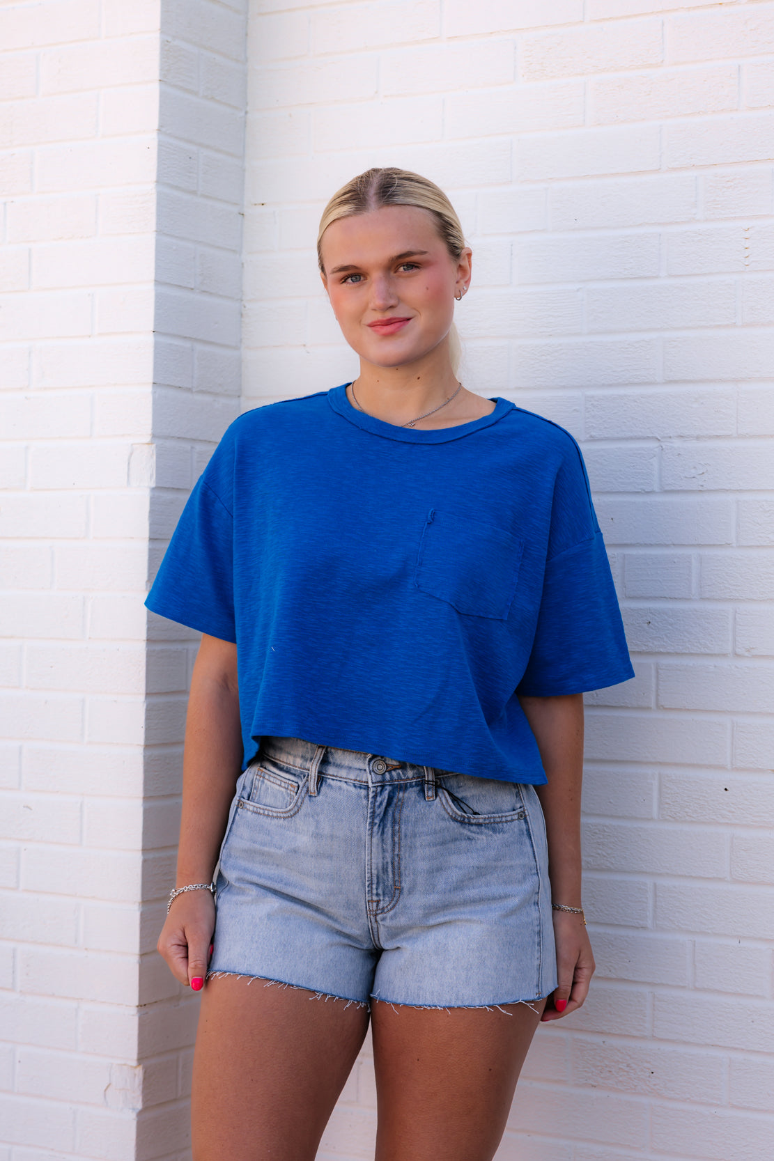 Katie Pocket Tee | Cobalt