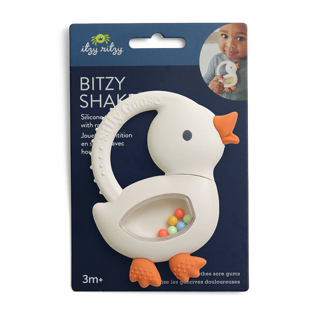 Bitzy Shake Silicone Teether with Rattle | Goose