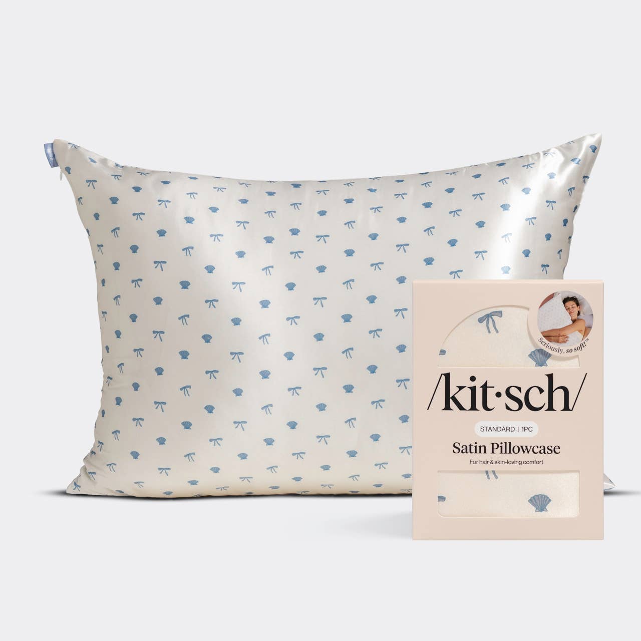 Kitsch Standard Satin Pillowcase | Pearlized Cream & Coastal Blue Print