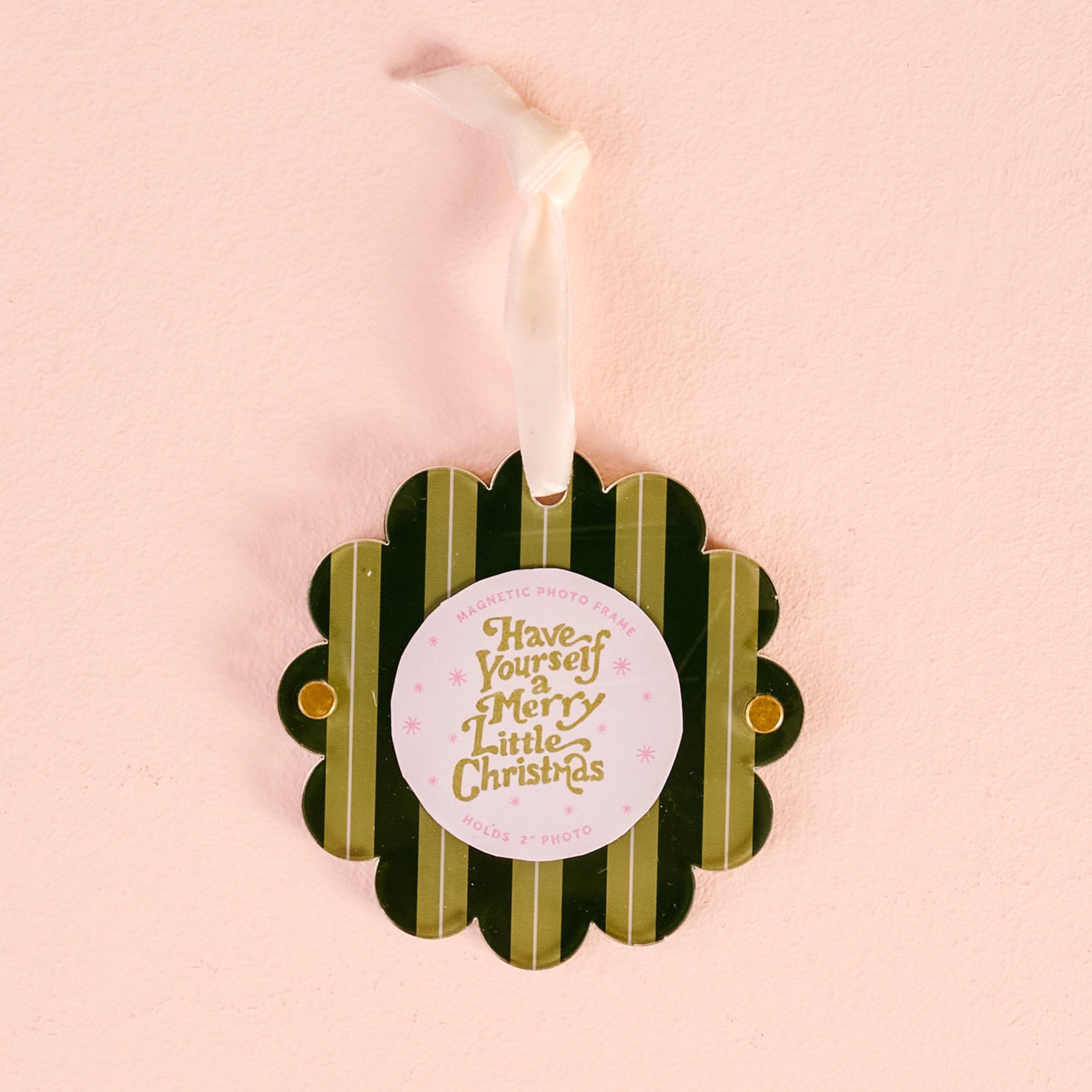 Scalloped Round Picture Frame Ornament | Evergreen Stripes