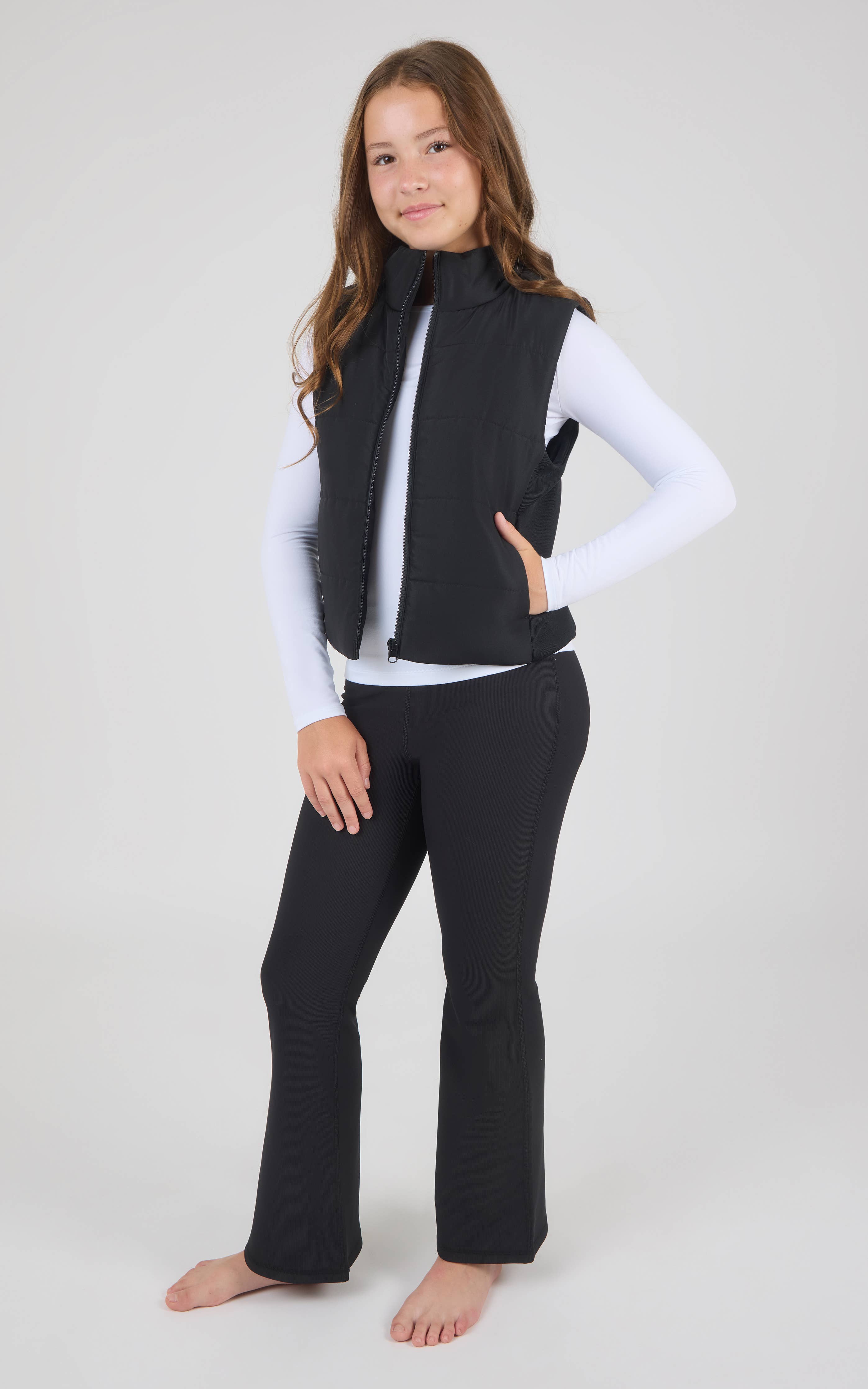 Tween Girls Puffer Vest Set | Black