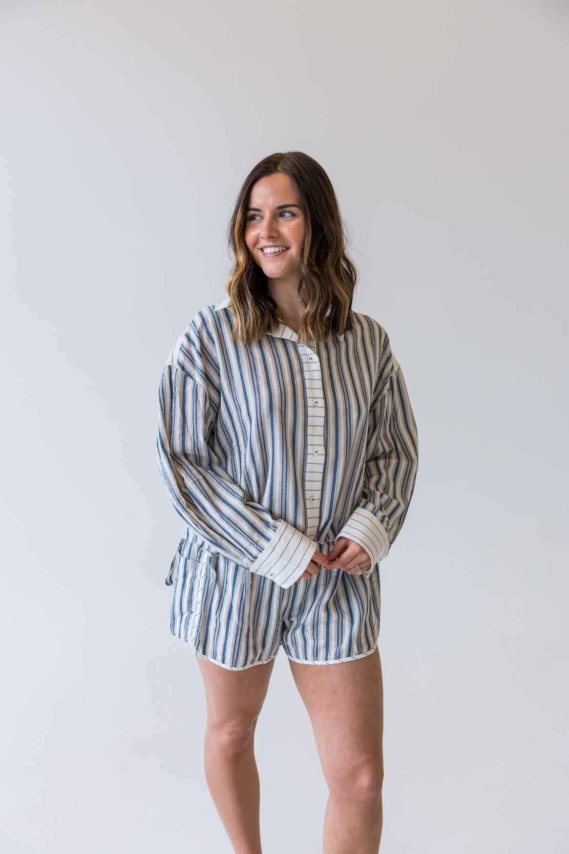 Murphy Striped Button Down Shirt | White/Blue