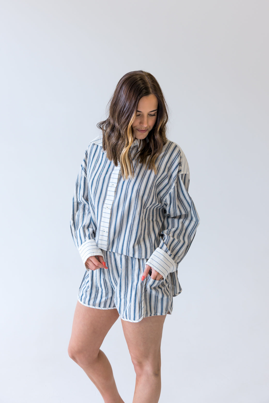 Murphy Striped Button Down Shirt | White/Blue