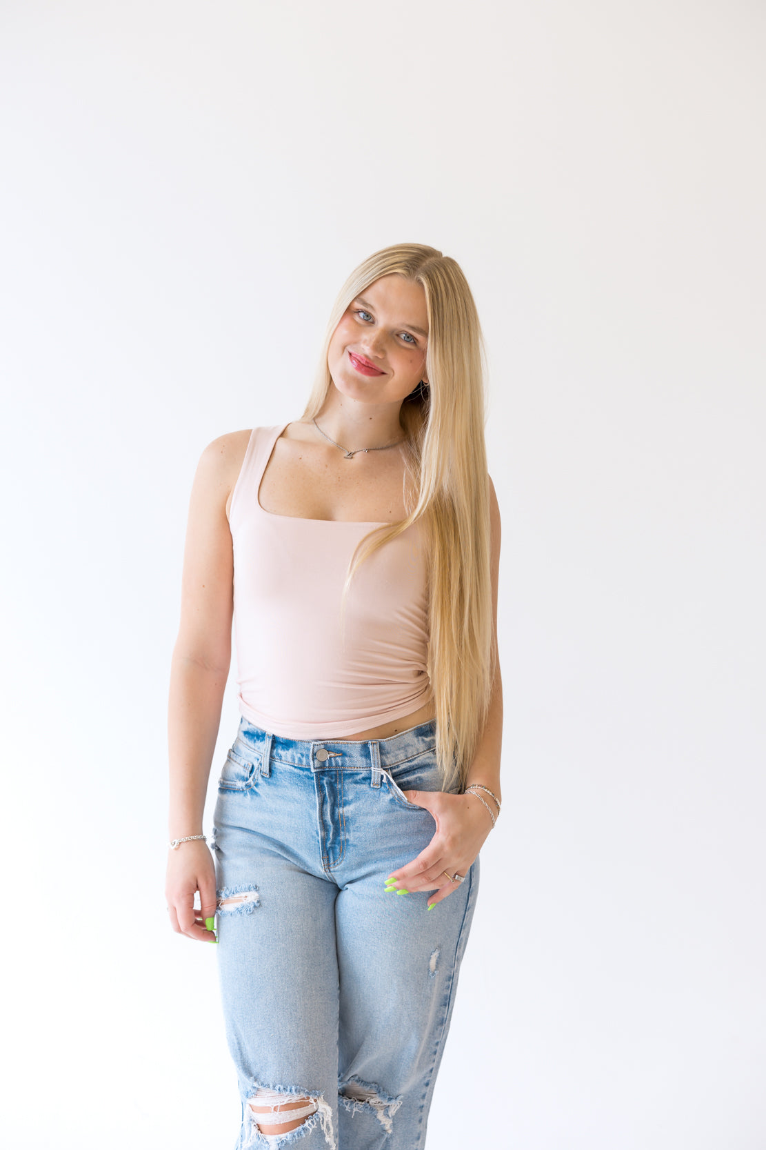 Nora Square Neck Tank | Blush