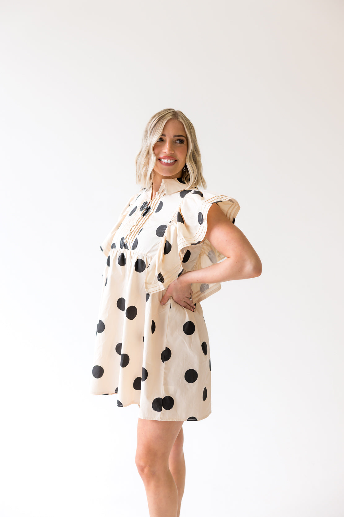 Terra Polka Dot Ruffled Dress | Ivory/Black
